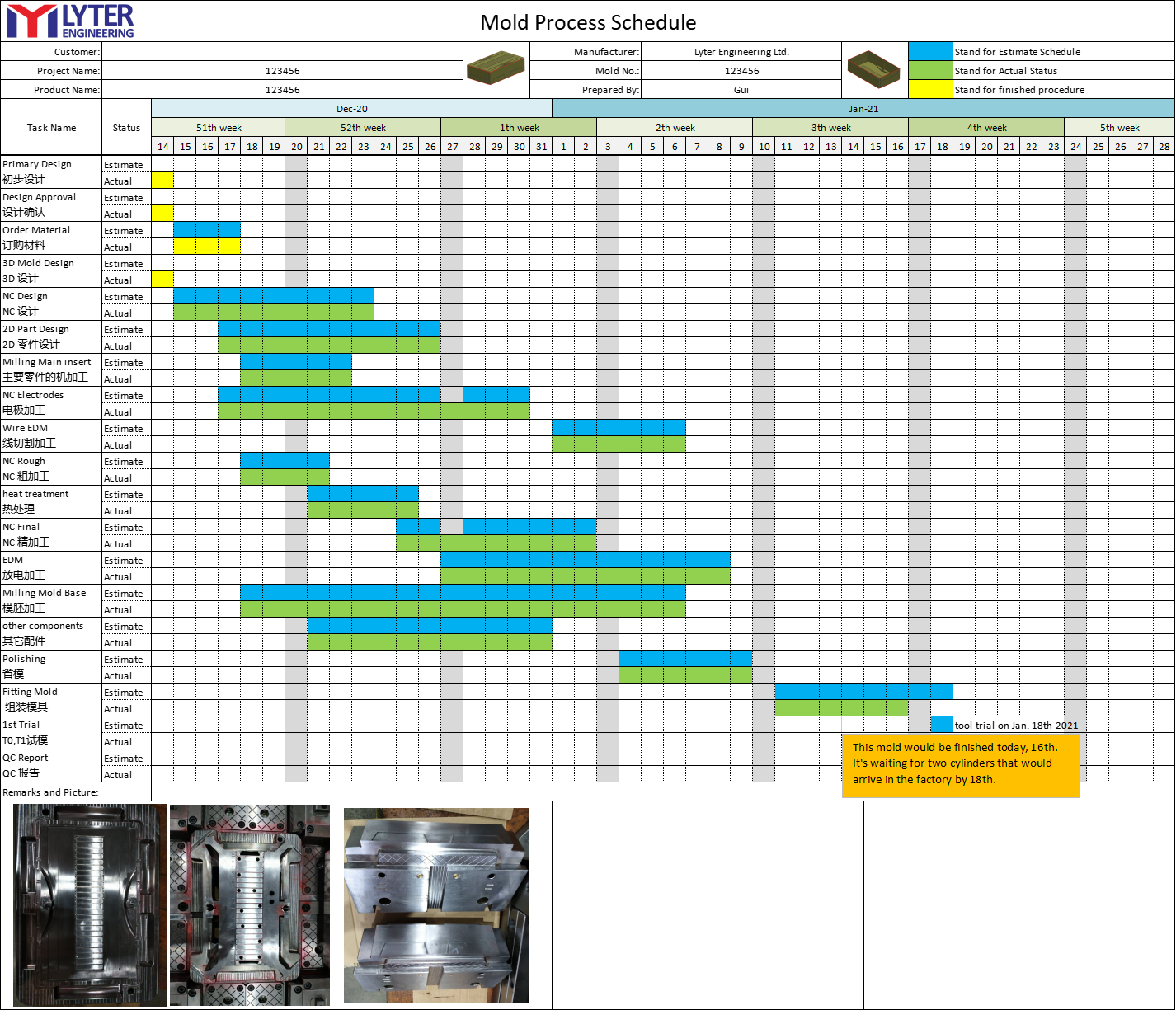 Weekly Process Report For Mold Making 